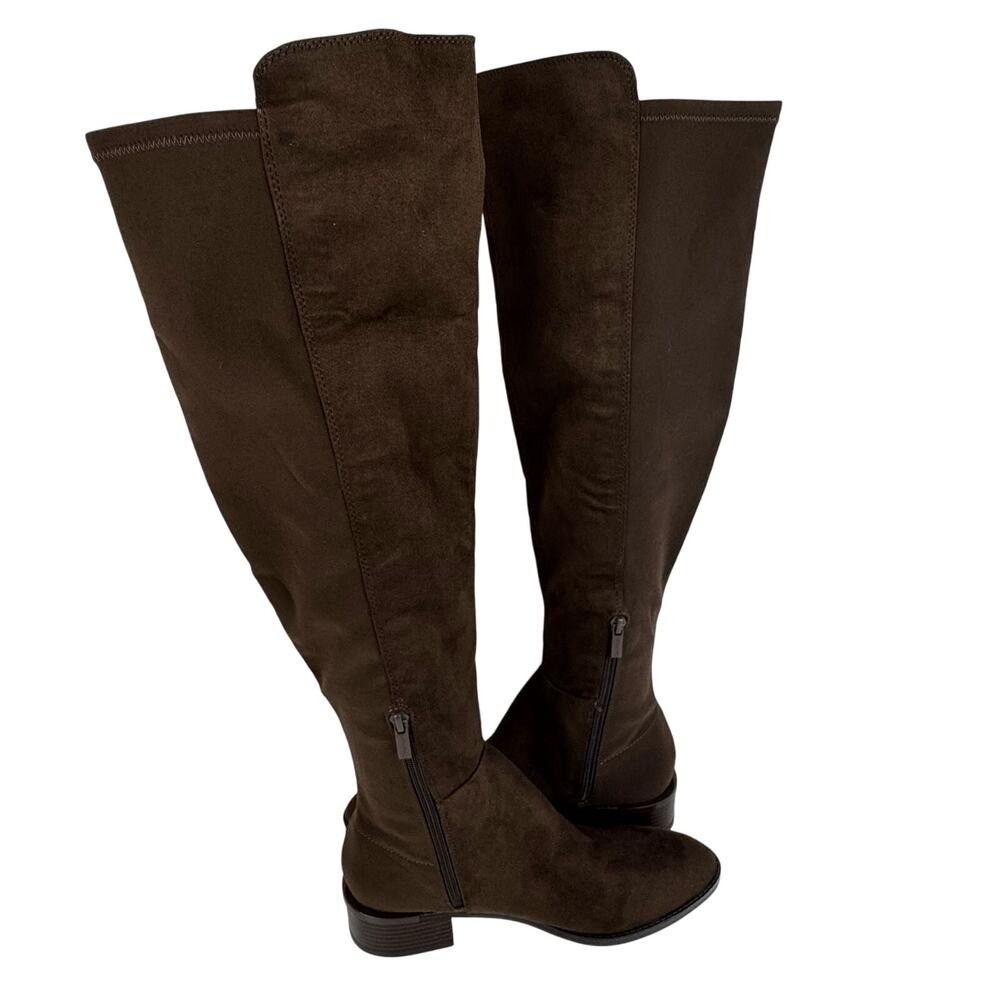 Calvin Klein Dark Brown Faux Suede Over Knee Stretch Boots Womens 8M - Picture 8 of 16